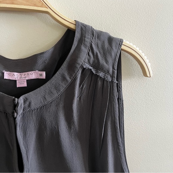 Calypso St. Barth 100% Silk Gray Reverse Seam Fringe Dress Sz‎ M Quiet Luxury - Picture 7 of 10